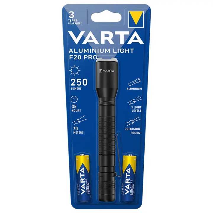 Lanterna LED Aluminium Light F20 PRO VARTA 16607 4W 250lm 2xAA incluse