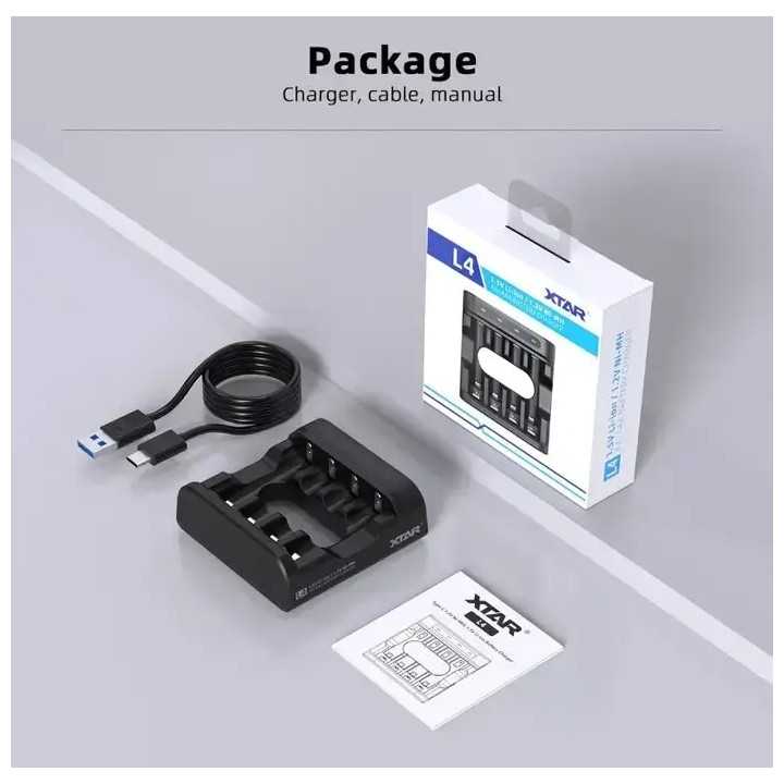 Incarcator acumulatori Li-ion si NiMH pentru 4 sloturi AA/ AAA USB-C XTAR L4 KT