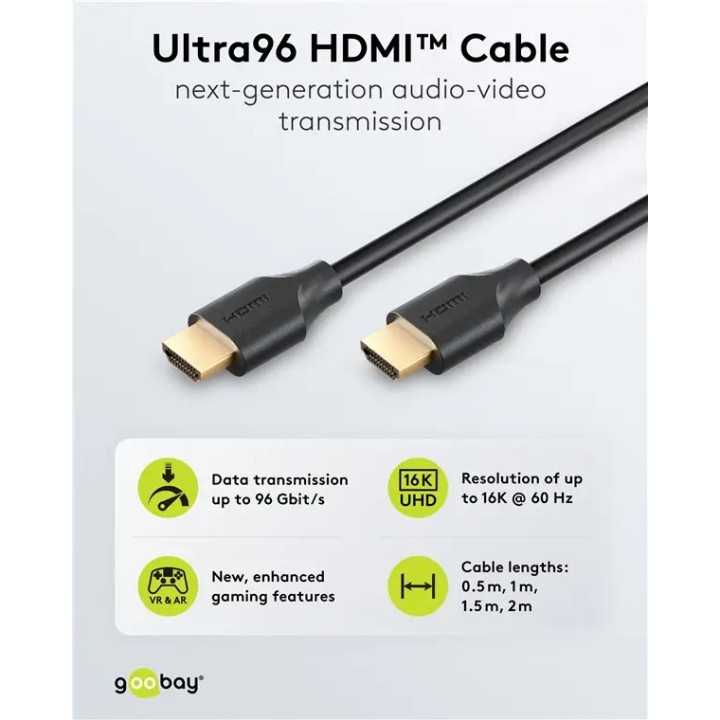 Cablu HDMI v2.2 0.5m UltraHD eARC 16K /60Hz 96Gbit/s 8K/60Hz 4K240Hz Goobay 80073