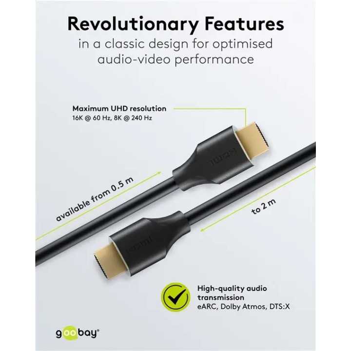 Cablu HDMI v2.2 0.5m UltraHD eARC 16K /60Hz 96Gbit/s 8K/60Hz 4K240Hz Goobay 80073