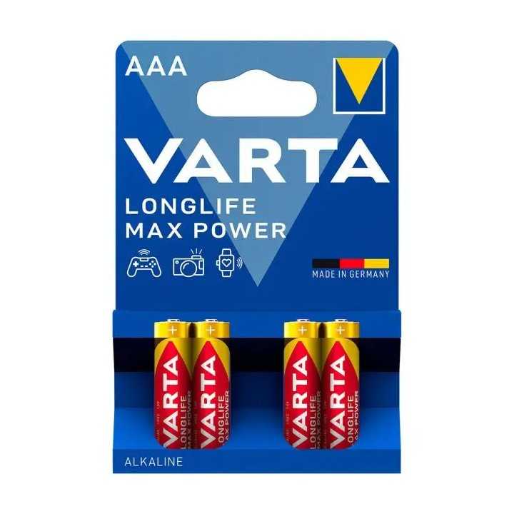 Set 4 baterii alcaline AAA LR03 VARTA LONGLIFE MAX POWER MICRO 4703 MINISTILO