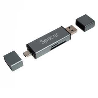 CARD READER extern SPACER SPCR-TYPEC-USB-01 4 in 1 USB 2.0 USB Type C - SD micro SD 1x mama USB si Type-C aluminiu