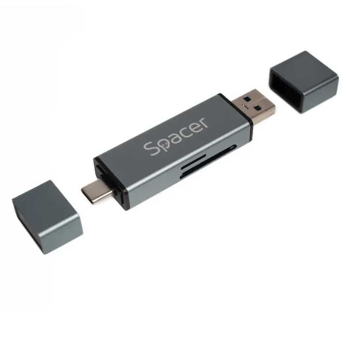 CARD READER extern SPACER SPCR-TYPEC-USB-01 4 in 1 USB 2.0 USB Type C - SD micro SD 1x mama USB si Type-C aluminiu