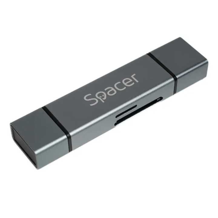 CARD READER extern SPACER SPCR-TYPEC-USB-01 4 in 1 USB 2.0 USB Type C - SD micro SD 1x mama USB si Type-C aluminiu