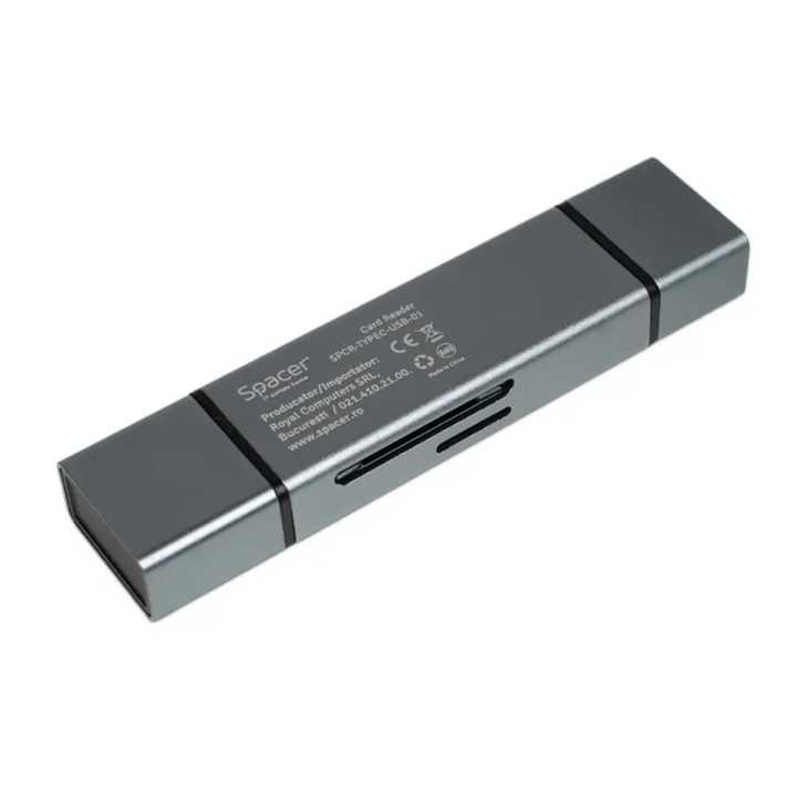 CARD READER extern SPACER SPCR-TYPEC-USB-01 4 in 1 USB 2.0 USB Type C - SD micro SD 1x mama USB si Type-C aluminiu