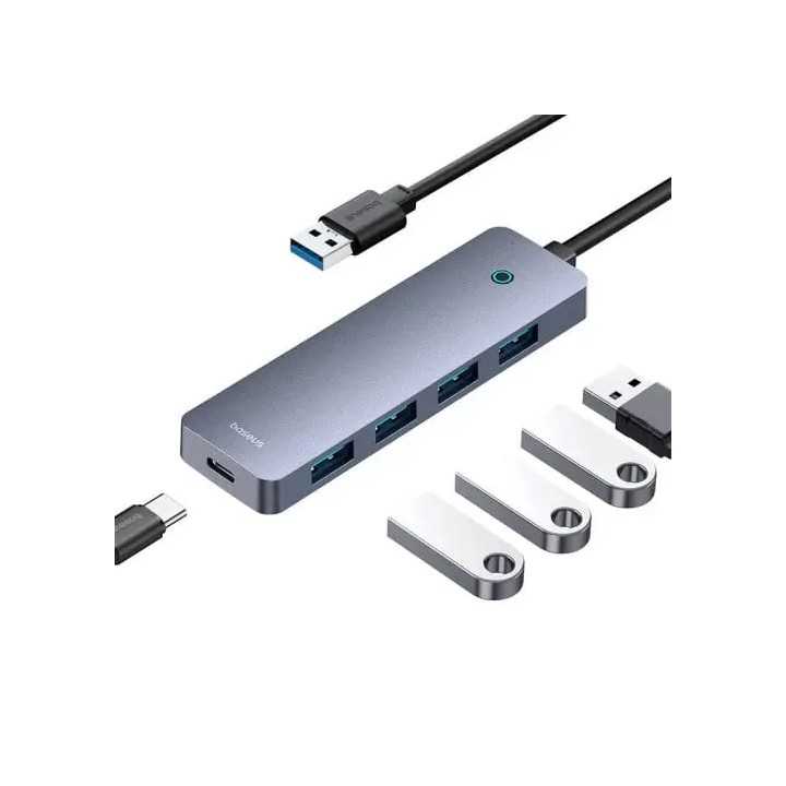 HUB extern Baseus B0005280B811-02 UltraJoy 4 in 1 input USB output USB Type-C + 4x USB3.0 cablu 100cm gri
