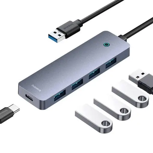 HUB extern Baseus B0005280B811-02 UltraJoy 4 in 1 input USB output USB Type-C + 4x USB3.0 cablu 100cm gri