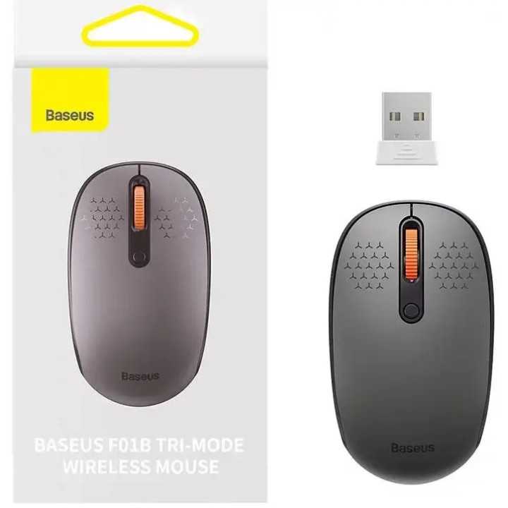Mouse Baseus B01055503833-00 wireless 2.4GHz si Bluetooth optic 800/1200/1600dpi butoane/scroll 3/1 gri
