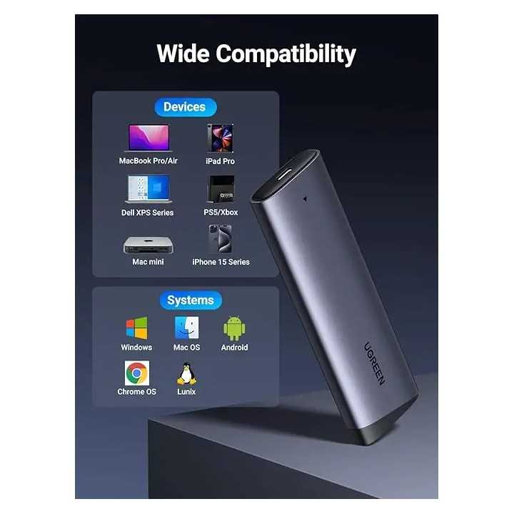 RACK extern Ugreen CM767 35267 SSD M.2 NVMe/PCIE 3.0 compatibil cu form factor 2280 /2260 /2242 /2230 cablu 50cm USB-C 3.1