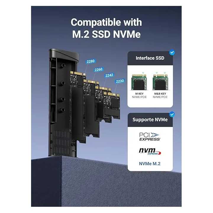 RACK extern Ugreen CM767 35267 SSD M.2 NVMe/PCIE 3.0 compatibil cu form factor 2280 /2260 /2242 /2230 cablu 50cm USB-C 3.1