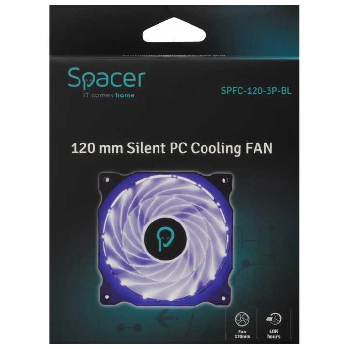 Ventilator SPACER PC Silent 120x120x25 mm BLUE light Hydraulic Bearing 34CFM 3-pin SPFC-120-3P-BL