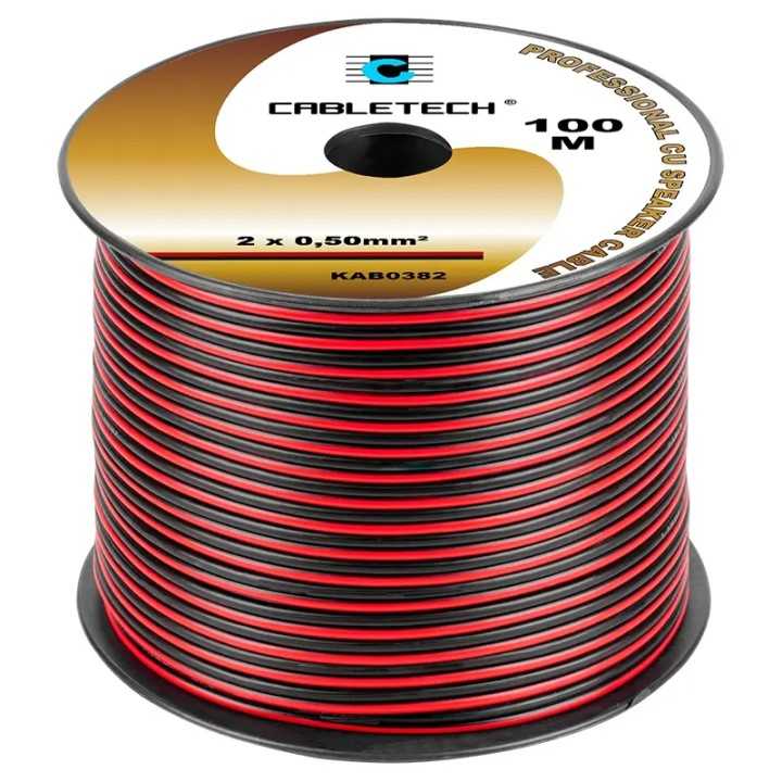 Cablu 10m difuzor cupru 2x0.5mm2 rosu/negru Cabletech KAB0382-10