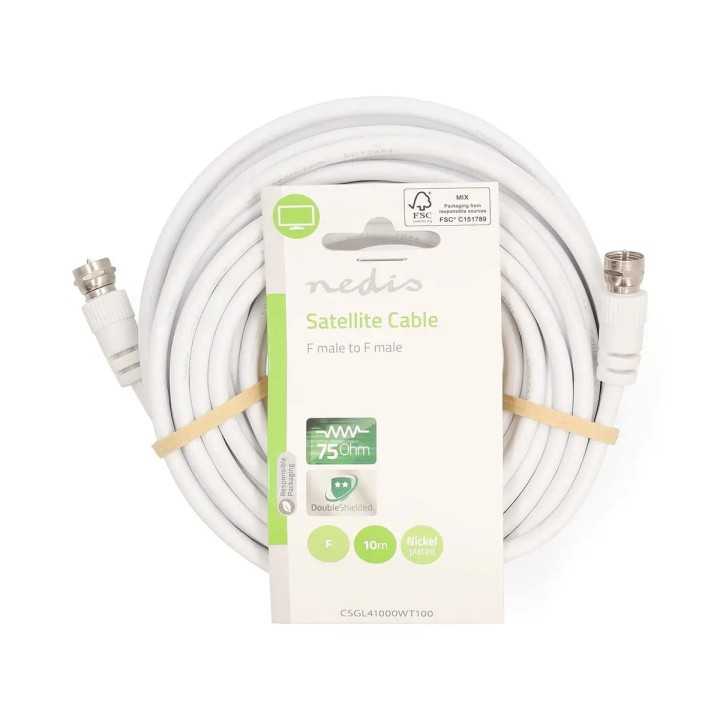 Cablu antena si satelit F tata - F tata 10m dublu ecranat alb Nedis CSGL41000WT100