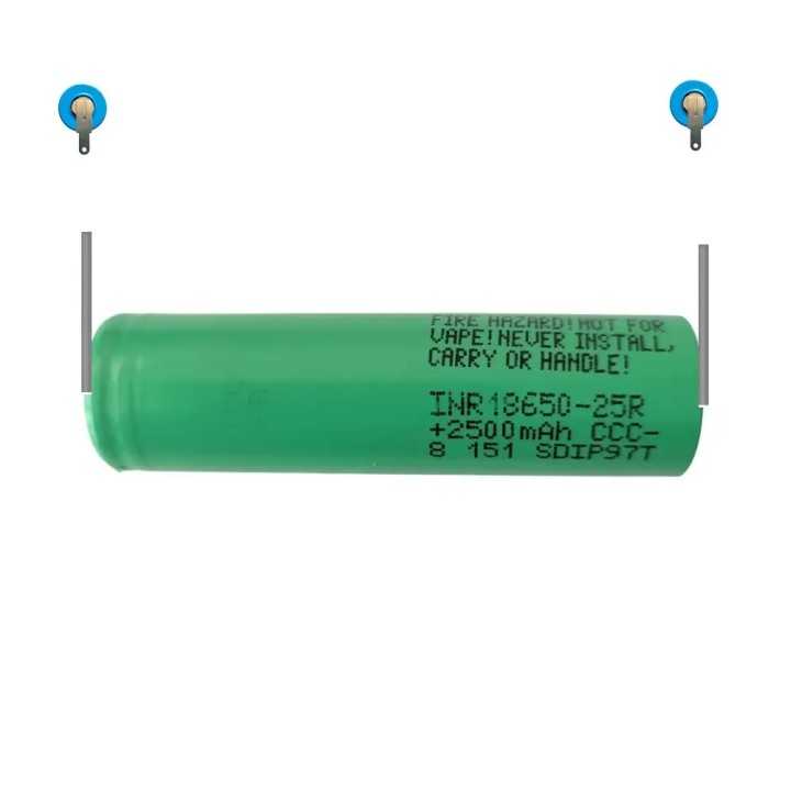 Acumulator 18650 3.6V LI-ION 2500mA 20A Samsung cu lamele sudate un U INR18650-25R-U-2