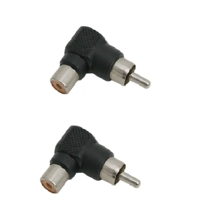 Set 2 adaptoare RCA tata 90 grade la RCA mama plastic negru M`N`C 05733-2