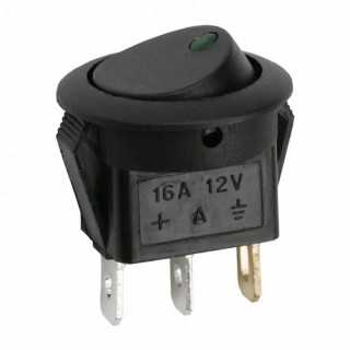 Interupator basculant 1 circuit 3 pini 12V 16A OFF-ON LED verde cu retinere M'N'C 09042ZO