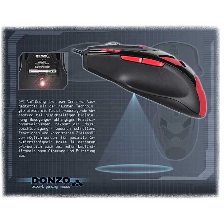 Gaming mouse LASER USB 800-1200-2100-3400DPI 6 butoane 76g cu 4x4.2g greutati interschimbabile DONZO DO959-BL