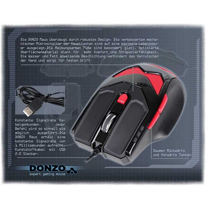 Gaming mouse LASER USB 800-1200-2100-3400DPI 6 butoane 76g cu 4x4.2g greutati interschimbabile DONZO DO959-BL
