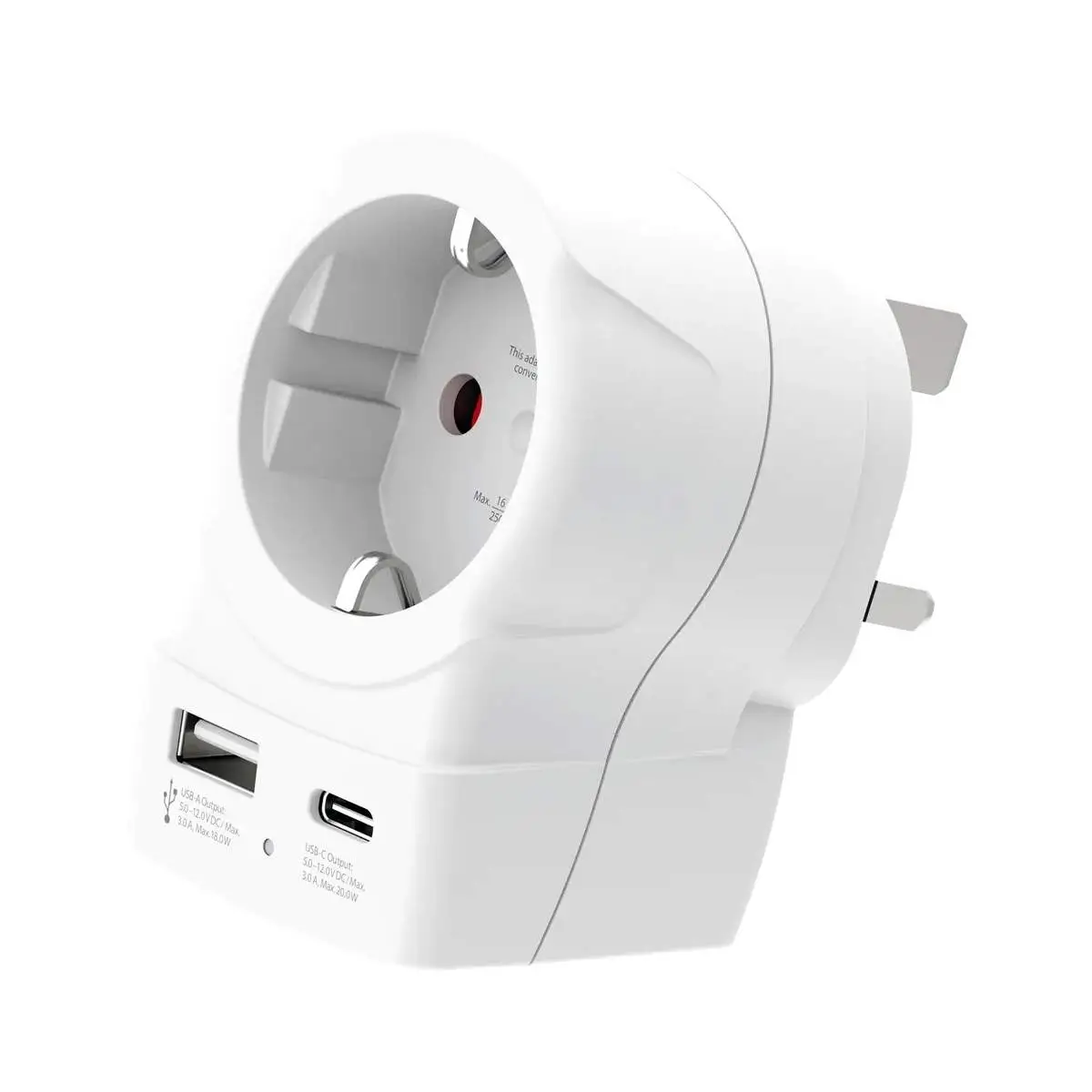 Adaptor priza Skross 1.500283-E EU la UK USB-A USB-C 20W
