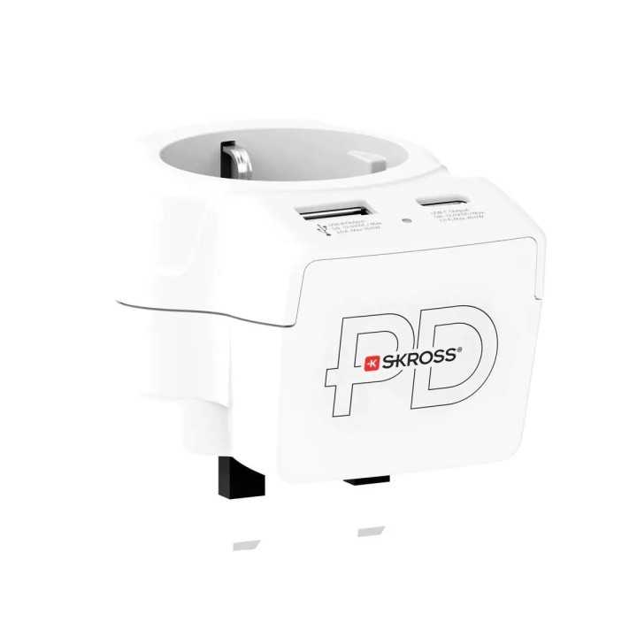 Adaptor priza Skross 1.500283-E EU la UK USB-A USB-C 20W