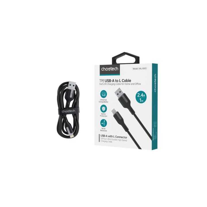 Cablu USB 2.0 A tata - Lightning Choetech XAL-0003-BK 1m 2.4A silicon negru
