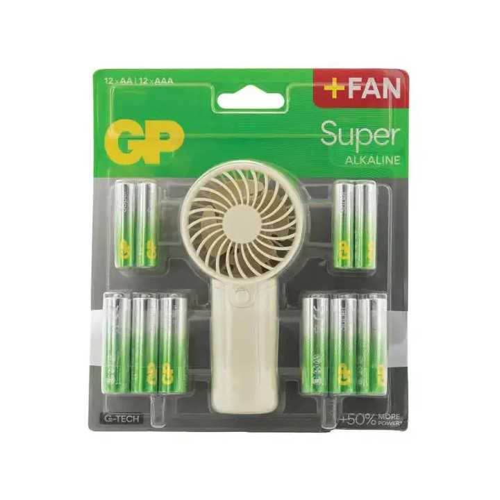 Set 24 baterii GP Super ALKALINE 12x AA + 12x AAA + Ventilator portabil GPPCA15AS753