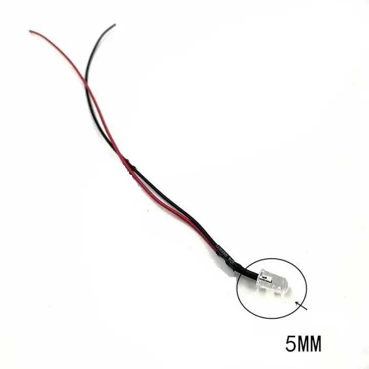 LED 12V 5mm galben cu fire 20 cm