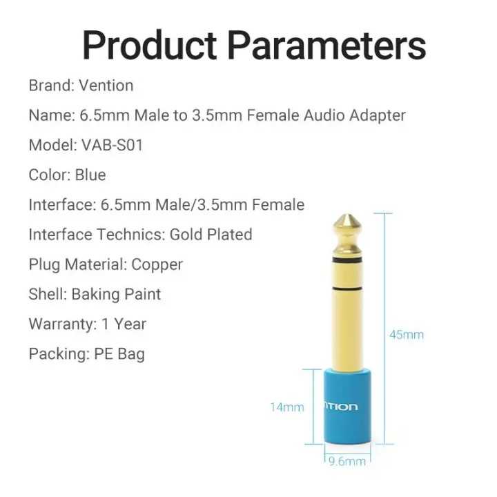 Adaptor stereo audio Jack 3.5 mm soclu - Jack 6.3mm mufa aurit VENTION VAB-S01-L