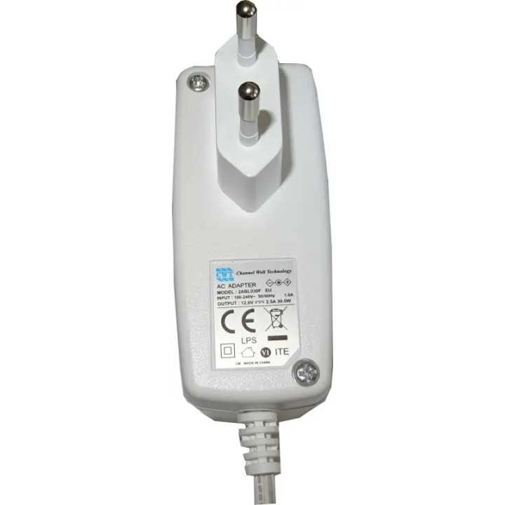 Alimentator SMPS in comutatie AC/DC 12V 2.5A 2500mA pentru camere cu mufa 5.5x2.1mm alb cablu DC 150cm