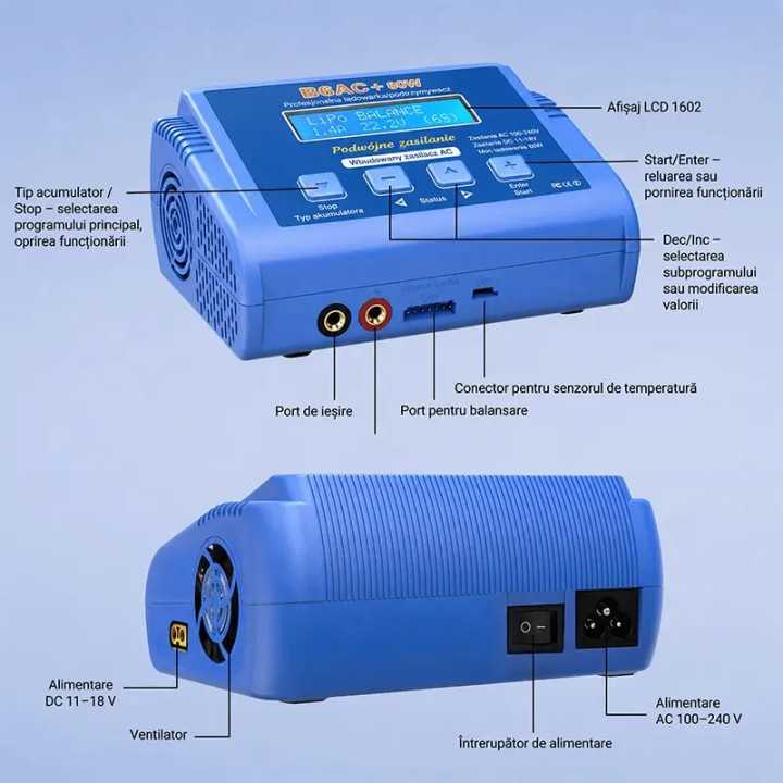 Incarcator inteligent cu procesor B6AC+ 80W multifunctional NiCd NiMH LiIon LiPo LiFe Professional Balance Charger/Discharger E6
