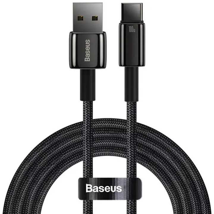 Cablu alimentare si date Baseus CAWJ000001 Fast Charging USB la USB Type-C 100W nailon 1m negru