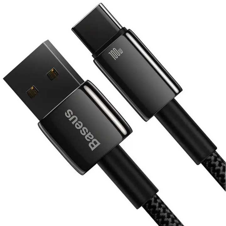 Cablu alimentare si date Baseus CAWJ000001 Fast Charging USB la USB Type-C 100W nailon 1m negru