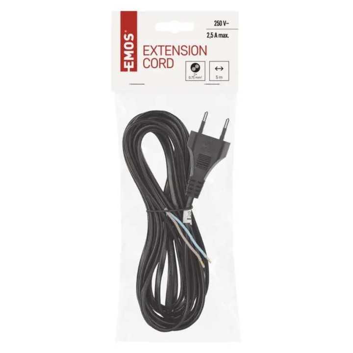 Cablu de alimentare EMOS S19275 flexibil izolatie PVC 2 0.75mm2 5m negru