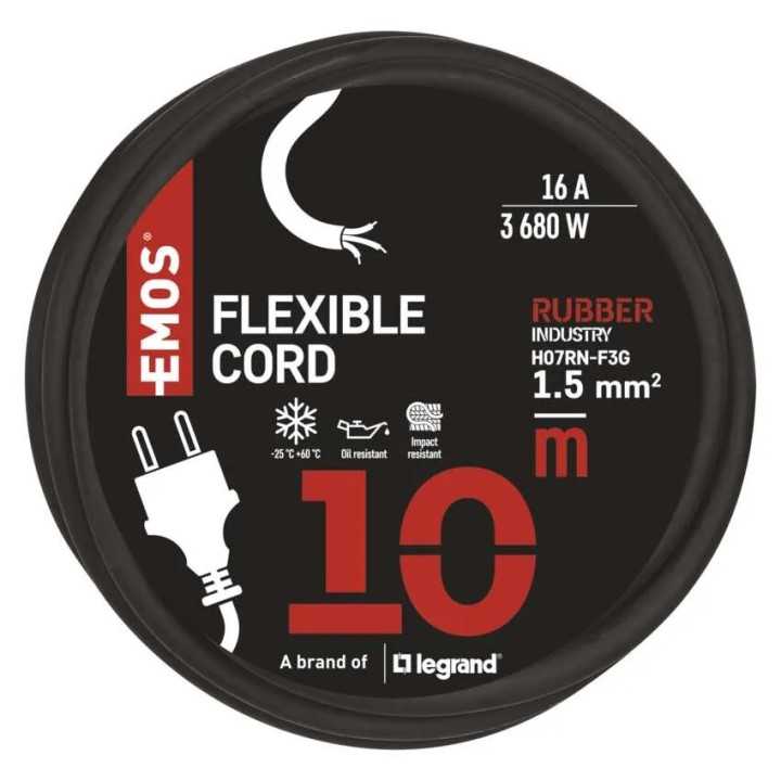 Cablu de alimentare EMOS S03210N flexibil izolatie cauciuc/neopren 3x1.5mm2 H07RN-F 10m negru