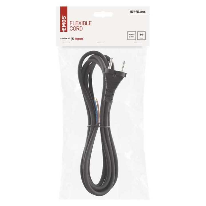 Cablu de alimentare EMOS S03031N 3m flexibil izolatie cauciuc /neopren 2x1mm2 H07RN-F negru
