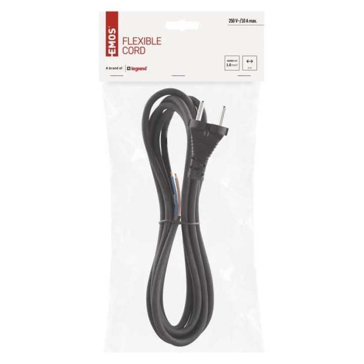 Cablu de alimentare EMOS S03030N 3m flexibil izolatie cauciuc /neopren 2x1mm2 H05RN negru