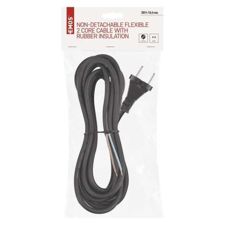 Cablu de alimentare EMOS S03350 nedetasabil flexibil izolatie cauciuc 2x1.5mm2 5m negru