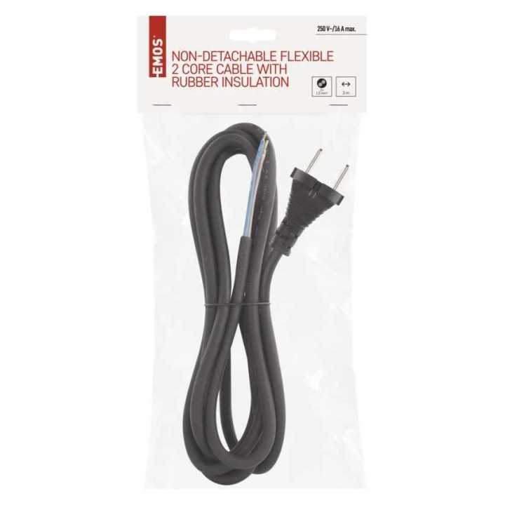 Cablu de alimentare EMOS S03330 nedetasabil flexibil izolatie cauciuc 2x1.5mm2 3m negru