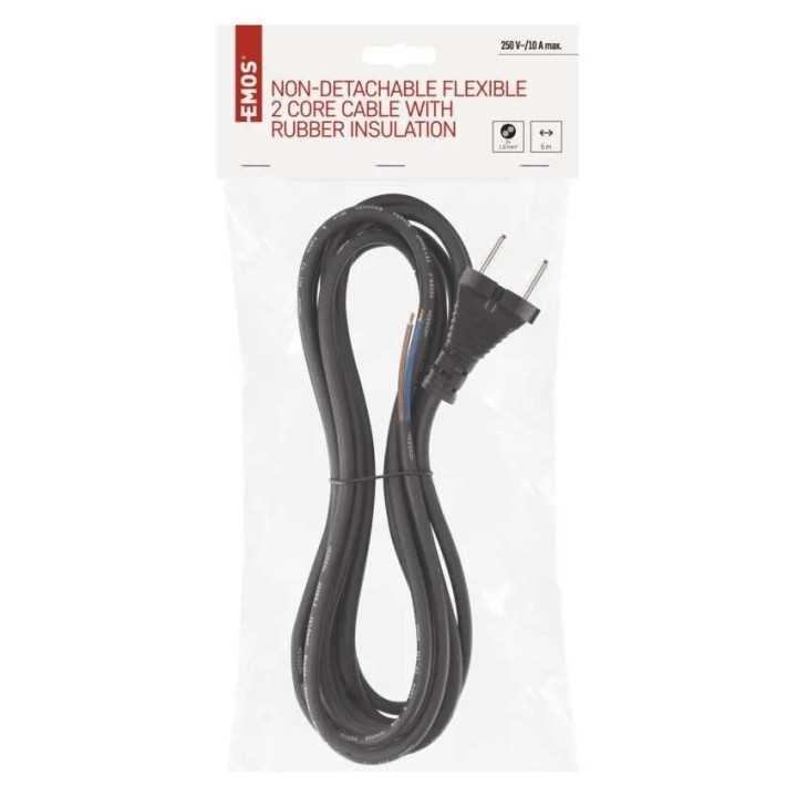 Cablu de alimentare EMOS S03050 nedetasabil flexibil izolatie cauciuc 2x1mm2 5m negru