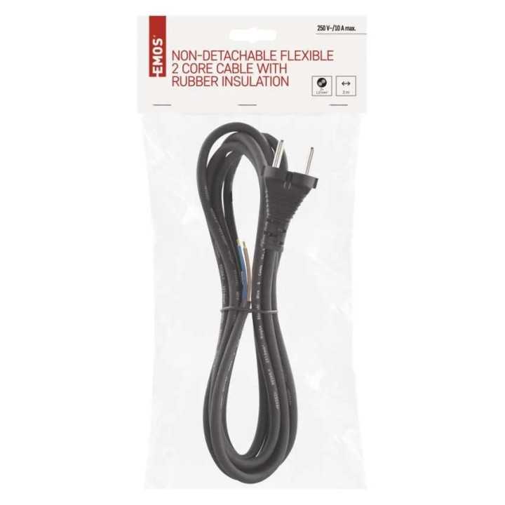 Cablu de alimentare EMOS S03030 nedetasabil flexibil izolatie cauciuc 2x1mm2 3m negru