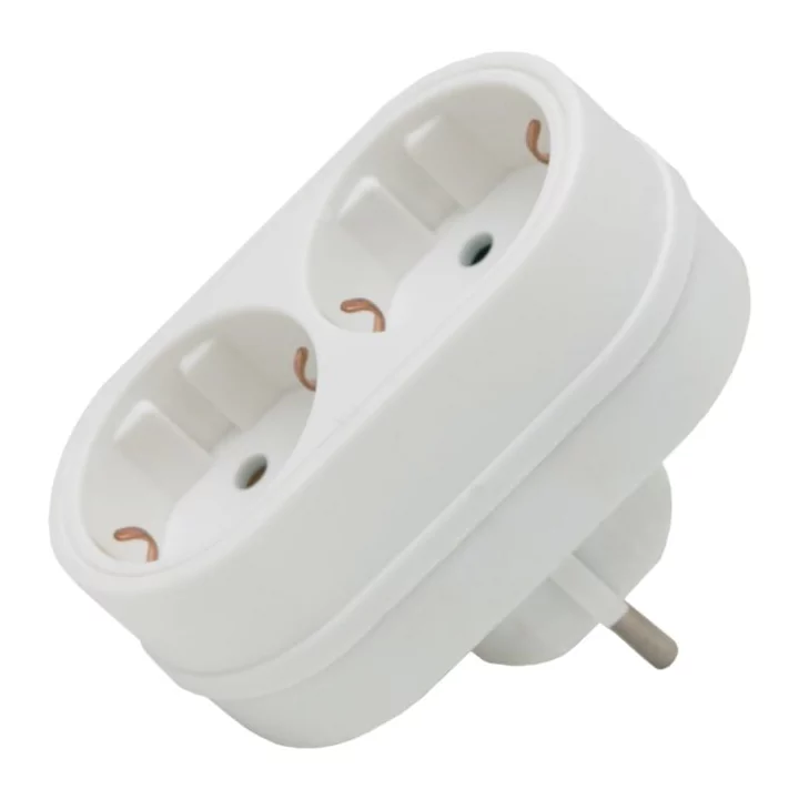Distribuitor dublu schuko cu protectie 1 schuko tata la 2 schuko mama