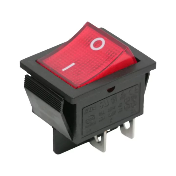 Interupator basculant 4 pini 1 circuit 16A 250V OFF-ON rosu 21.7x28.5mm