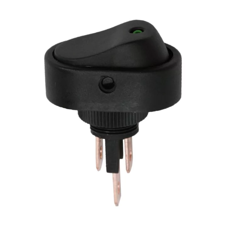 Interupator basculant 1 circuit 12V 20A OFF-ON LED verde cu retinere 2 pini