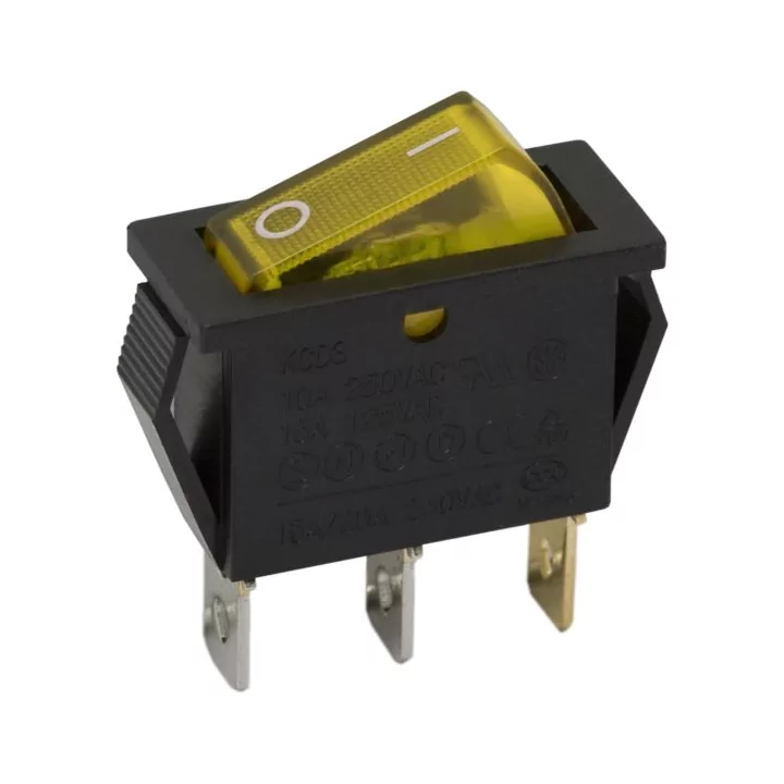 Interupator basculant 3 pini 1 circuit 10A 250V OFF-ON galben