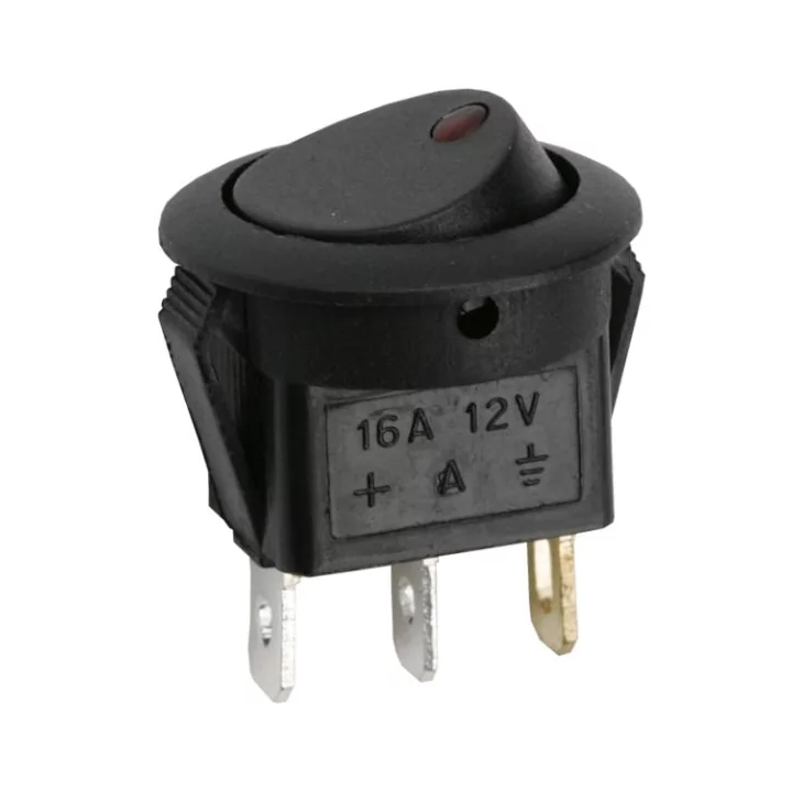 Interupator basculant 1 circuit 3 pini 12V 16A OFF-ON LED rosu cu retinere