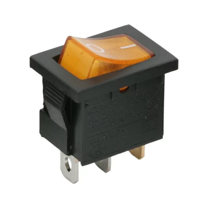 Interupator basculant 1 circuit 3 pini 6.5A 250V OFF-ON galben cu retinere