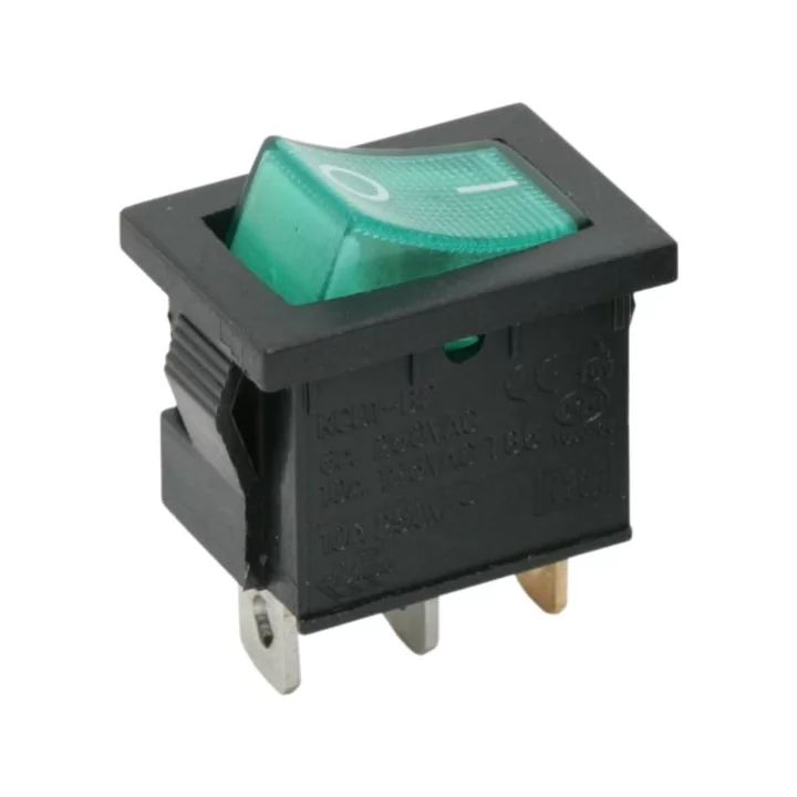 Interupator basculant 1 circuit 3 pini 6.5A 250V OFF-ON verde cu retinere
