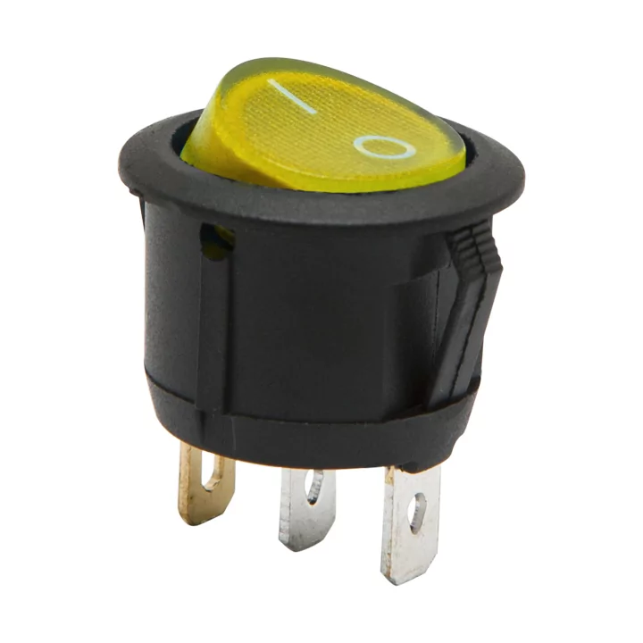 Interupator basculant 1 circuit 6A 250V ON-OFF 3 pini galben cu retinere