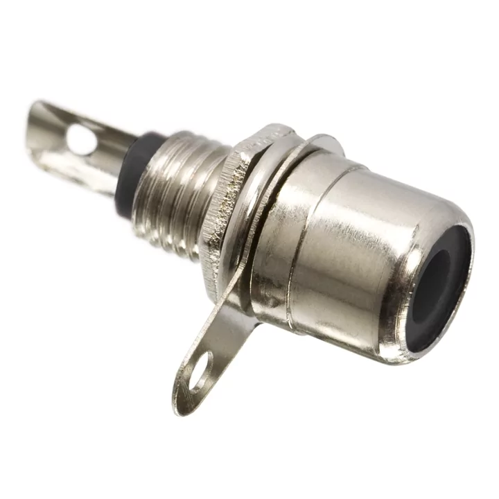 Mufa RCA mama panou nichelat negru