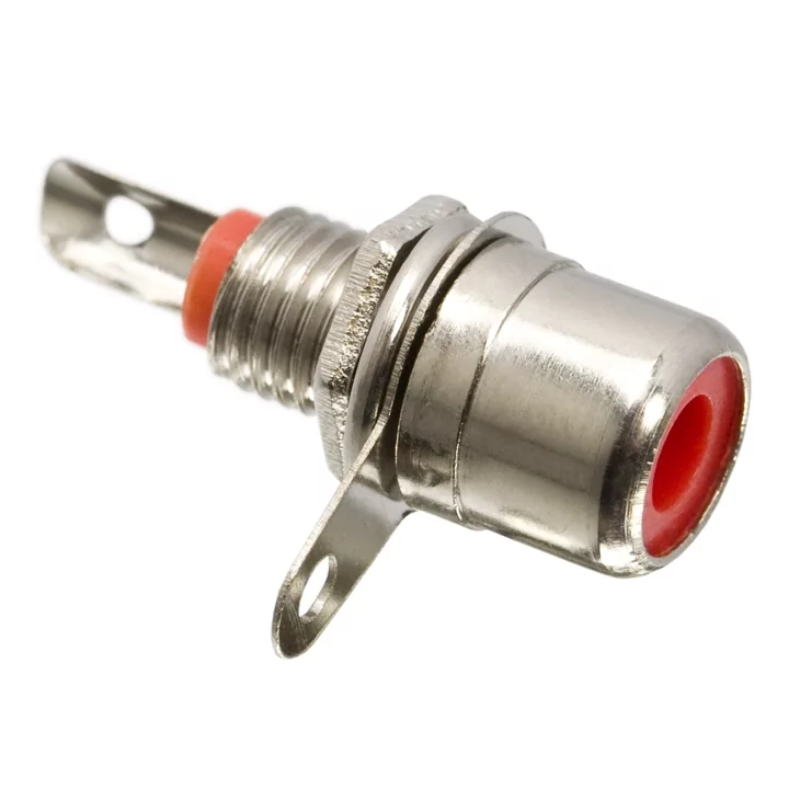 Mufa RCA mama panou nichelat rosu